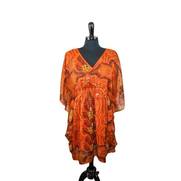 Speed Control Dress Layered Boho Fairy Empire Waist Babydoll Orange L - Picture 1 of 4